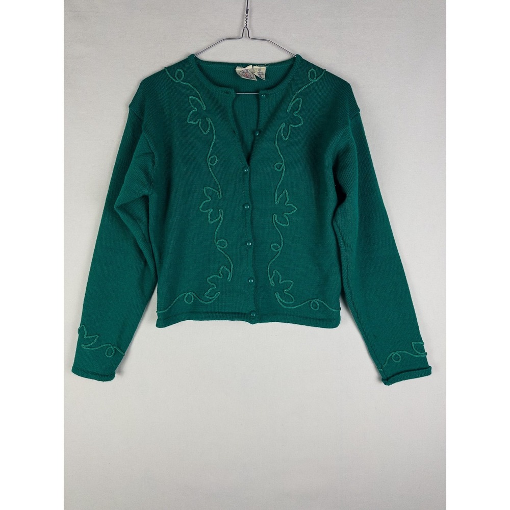 VTG J.G. Hook 100% Wool Cardigan‎ Womens S Green Cableknit Button Up Casual